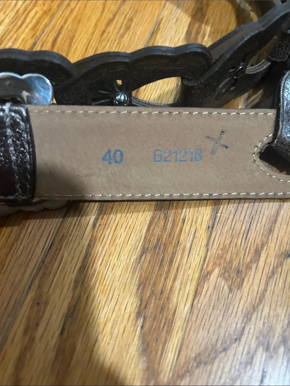 Brighton Brown/Pewter Leather Scalloped Belt with Engraved Silver Buckle